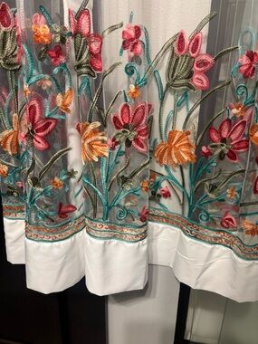 Embroidered Floral Sheer kimono- Pink, Orange & Teal